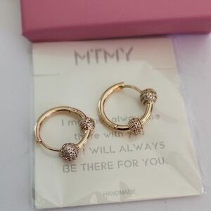 MTMY HUGGIE Gold Hoop Earrings with Cubic Zirconia Accents- 14K Gold Plated